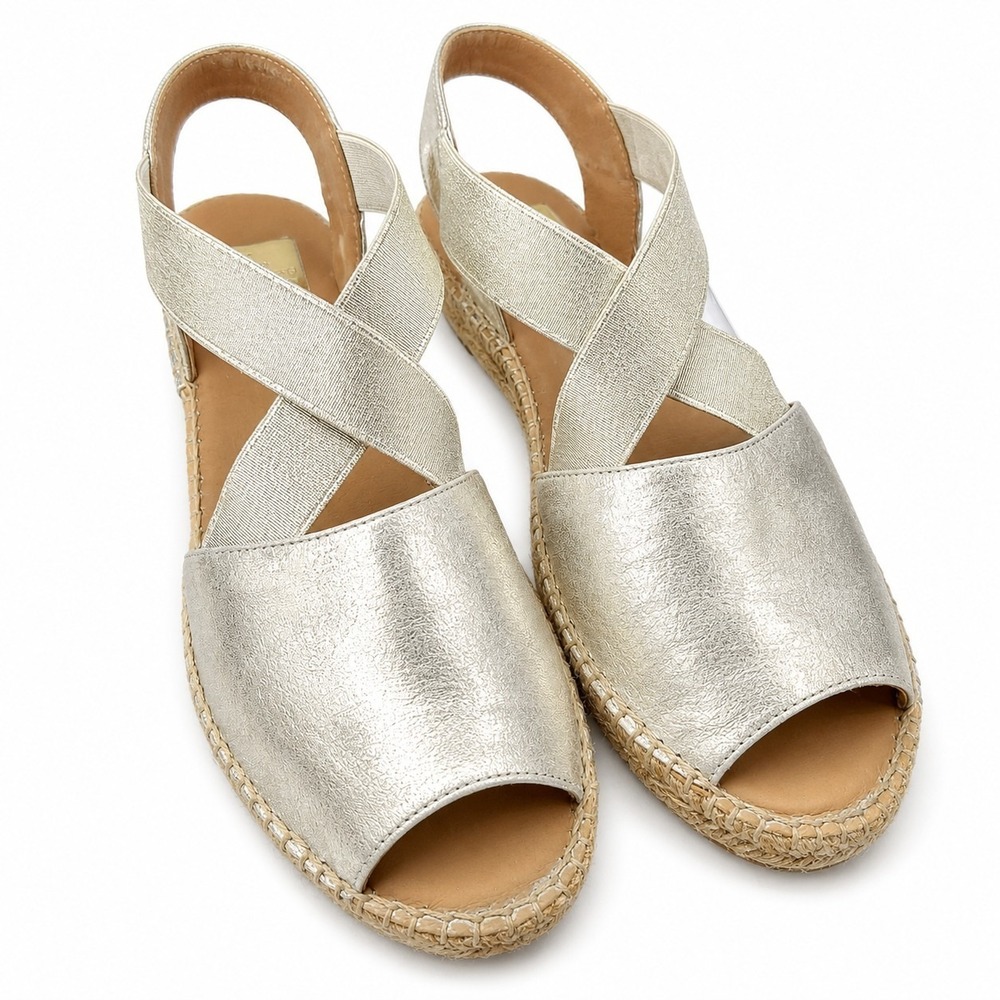 KANNA Crossover Espadrille Slingback Sandal EU/41 US/10 Gold Metallic Peep Toe